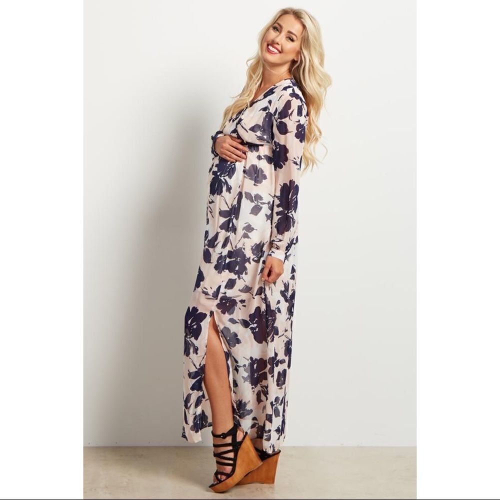 ✨10xHP✨Pink Floral Chiffon Long Sleeve Maxi Dress✨